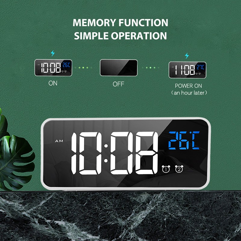 Mirror LED Alarm Clock Two Sets of Alarm Rechargeable Voice