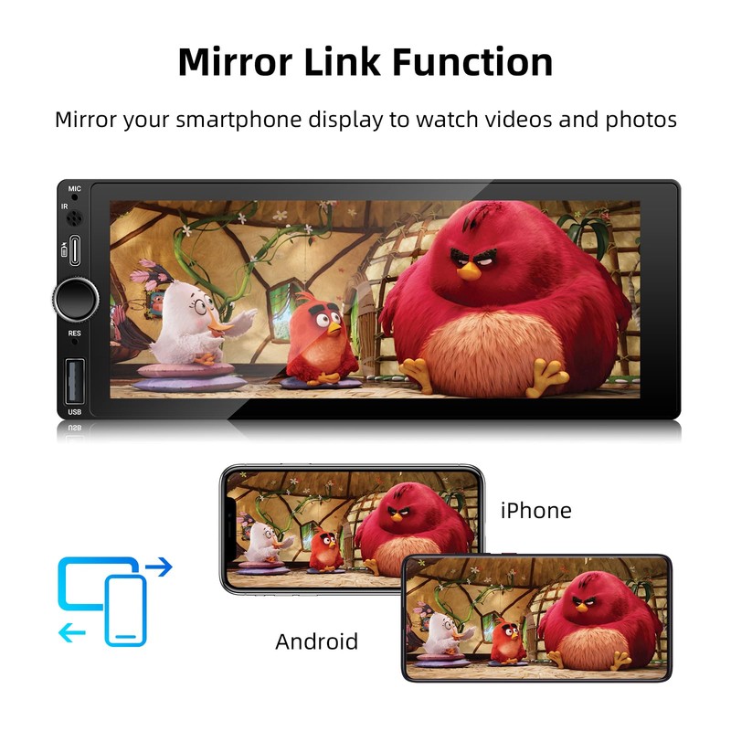 LEXXSON Single Din Car Stereo with Apple Carplay Android Auto,