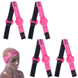 Wig Band for Lace Front with Ear Covers, 4 Pack Elastic Bands, Two-Sided Design Wig Grip Band for Women Hair, Fashion Hair Accessory (rose red, Ear Covers)