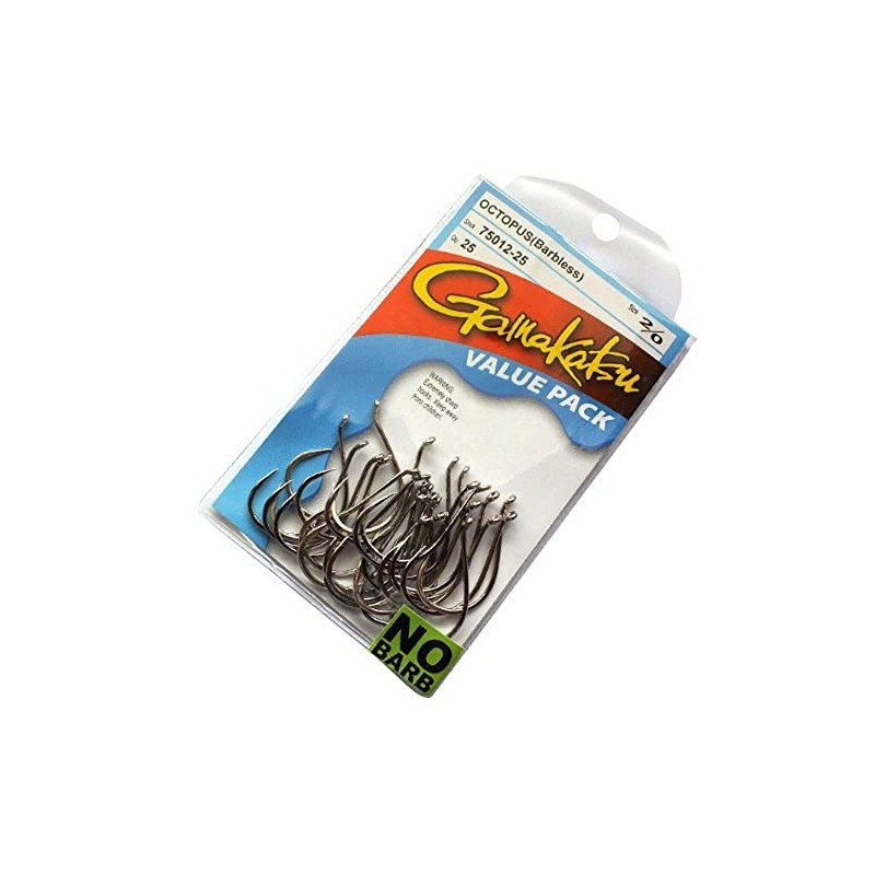 Gamakatsu Barbless Octopus Fishing Hook, Pack of 25, Black