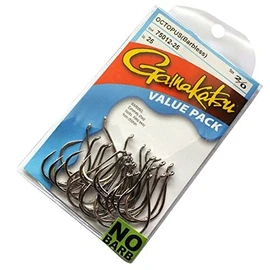 Gamakatsu Barbless Octopus Fishing Hook, Pack of 25, Black