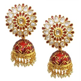 Mehrunnisa Rajasthani Meenakari - arete Jhumki con cristales Rojo