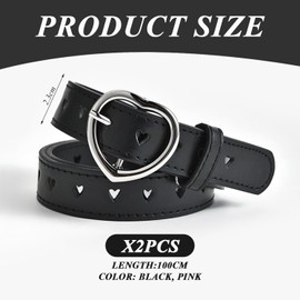 2 Pieces Women'S Belts, Heart Buckle Elastic Belt, Fashion Belt, Pu Leather Elastic Belt, Adjustable Belt, Dress Belt