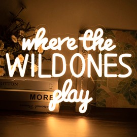 Where the Wild Ones Play Neon Sign Dimmable Neon Signs for Wall Decor Letter LED Signs USB Neon Light Up Sign for Playroom Wall Decor Playroom Sign Decoration Essentials