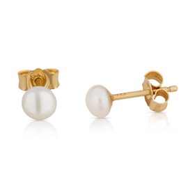 NKlaus Pair of Genuine Freshwater Pearl Stud Earrings 333 Yellow Gold 8ct Bouton Pearl Earrings, Yellow Gold