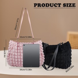 AfitLulu Women's Large Quilted Tote Bag, Pleated Shoulder Bag, Women's Inflated Shopper Bag with Zip and Leather Handle for Shopping, Travel, Work, pink