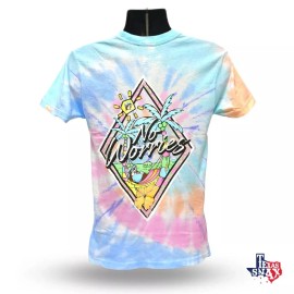 Buc-ees Bucees No Worries Tshirt Unisex Pink Blue Orange Pastel Tie Dye 2 Sided - LARGE