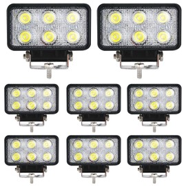 BRIGHTUM 18 W LED Work Light White 12 V 24 V Floodlight Reflector Work Light Headlight Work Light Offroad SUV UTV ATV Work Lamp Tractor Excavator (Pack of 8)