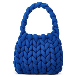 Bolso de mano tela hecho a mano de polieater tela para mujer, bolso de hombro de color sólido, Azul oscuro, Small