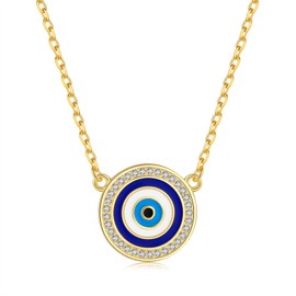 WENDAO Evil Eye Necklace for Women - 925 Sterling Silver Greek Protection Pendant Jewelry with CZ, Ideal Christmas Gift for Mom, Daughter, Wife, Lover (18K Blue Circle Evil Eye)