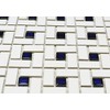 Spiral Pattern Porcelain Tile Matte White with Shiny Cobalt Dots