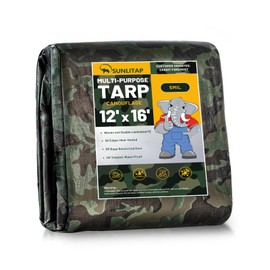 SUNLITAP Camouflage Tarp 12x16Ft Waterproof Tarps with Grommets, Multipurpose Finished Size Tarps for Indoor and Outdoor Use, 5 MIL Light Duty Tarpaulin for Car, Camping, Boat, Roof, Protective Cover