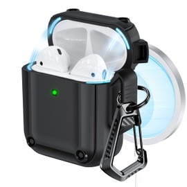 RFUNGUANGO for AirPods Case, Magnetic Lid,Military Grade Anti-Fall Soft TPU Shock-Absorbing Protective AirPods 2&1 Generation Case with Cleaning Kit,Black