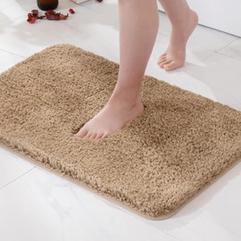 MIULEE Non Slip Small Bathroom Rug Bath Mats for Bathroom(16x24,Light Brown) Absorbent Thick Soft Microfiber Bathroom Mat Machine Washable Bath Rug Plush Carpet for Tub Shower