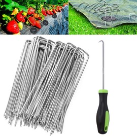 Comioke Garden Pegs, 30 Pack Membrane Pegs, 5.9" U-Shaped Metal Garden Stakes, Silver