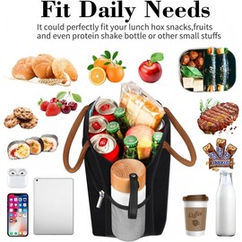 Coobiiya Lunch Box Lunch Bag for Women Men,Reusable Cute Lunch Pail bag,Leakproof,Insulated LunchBox Tote Compact 10L, Cooler Lunch Container for Work Travel Office (Black)