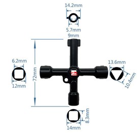 Utility 4-Way Multi-Functional Utilities Keys,Gas Key, 2 Pcs Electric Cabinet Keys for Water Meter Valve, Electric Box, Cupboard (Black)