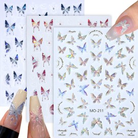 Butterfly Nail Stickers for Nail Art Color Butterfly Nail Decals 3 Sheets Fall 5d Embossed Pegatinas Uñas Self-Adhesive for Nail Art Charms Design Manicure Accessories Decorations