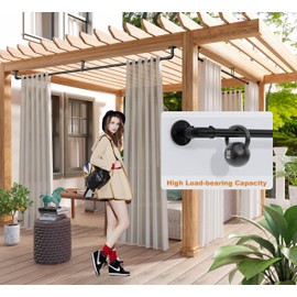 Curtain Rods for Windows 66 to 120, Industrial Heavy Duty Curtain Rods 2 Pack, Wrap Around Black Curtain Rod, Blackout Outdoor Curtain Rod, Room Divider Curtain Rod, 1 Inch Adjustable Curtain Rod