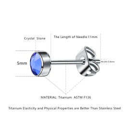 G23 Titanium Stud Earrings for Women, Men, Girls, Hypoallergenic, Nickel Free, 3 mm / 4 mm / 5 mm / 7 mm Crystal Earrings, Birthday Gift, Titanium, Crystal