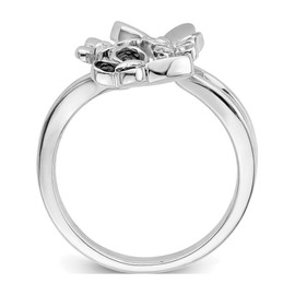 Sterling Silver Rhod Plated White & Black Diamond Butterfly Ring - Night Diamonds