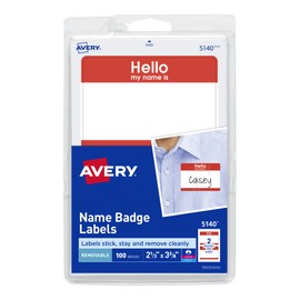 Avery Hello My Name is Name Tags, White with Red Border, 100 Removable Name Badges (05140)