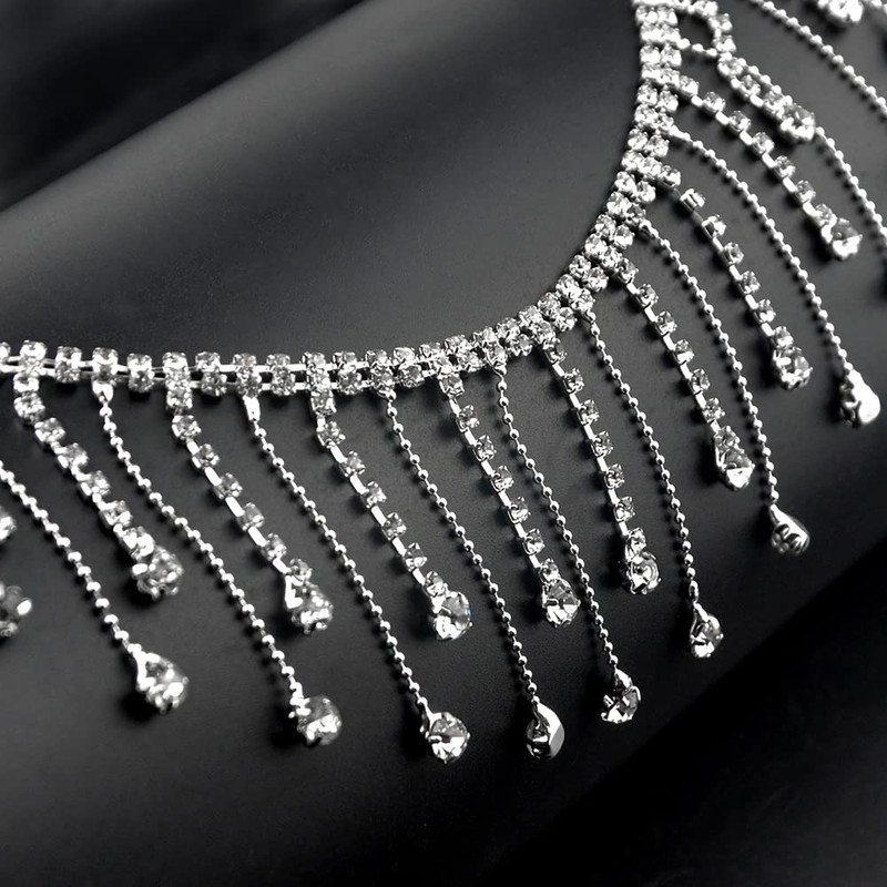 BGTXINGI 1 Yard Crystal Rhinestone Tassel Chain Diamond Tassel Close Trimming