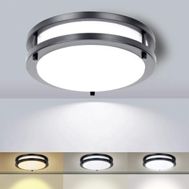 Drosbey 50W LED Flush Mount Ceiling Light Fixture, Ceiling Lights for Kitchen, Bedroom, Bathroom, Garage, Dimmable, 13.2 inch, Super Bright 5000 Lumens, 3000K/4000K/5000K Adjustable (Black)