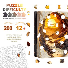 Wooden Puzzles - 3D Sunset in A Book Wooden Jigsaw Puzzles - Unique Shaped Wooden Jigsaw Puzzles for Adults and Kids - Creative Gift for Teenagers and Adults - Puzzle Toys - 200pcs