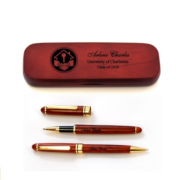 Personalized Solid Rosewood Graduation Pen Set for Realtor