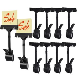BSTMOME 10PCS Adjustable Plastic Sign Holder,Clip-on Style Double Head Display Clips Rotating Reuse Sign Price Tag for Store,Supermarket,Office,Exhibition,Shops (Black)