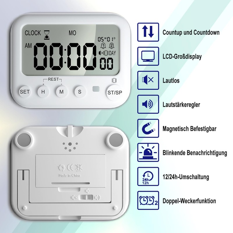 VEHHE Digital Egg Timer with Countdown & Stopwatch - Kitchen