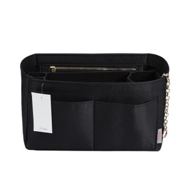 Purse Organizer Insert, Felt Purse Organizer with Zipper and Sewn Bottom Insert, Fit Speedy Neverfull Graceful,6 Sizes, Silky Black, X-Large