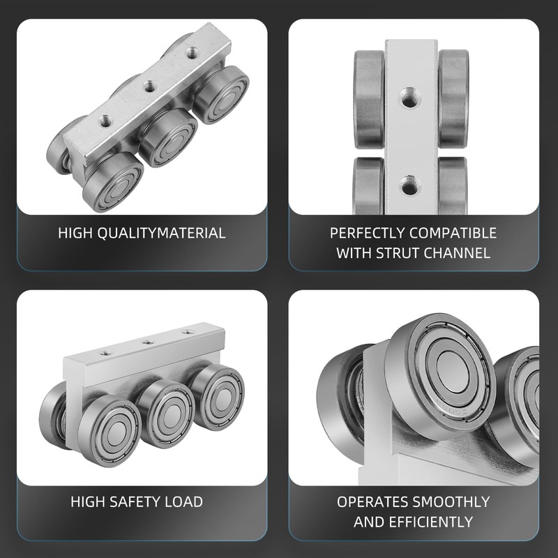 6 Wheel Trolley Assembly M5 Thread Rollers Four Bearing Trolley