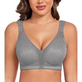 Exclare Women's Full Coverage Double Support Unpadded Wirefree Plus Size Minimizer Bra (40C, Gray)