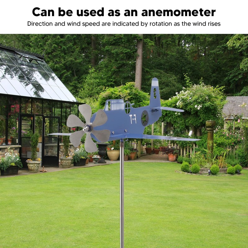 Airplane Weather Vane, Metal Wind Spinner for Garden Yard, Blue,