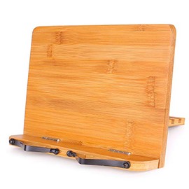 MEGREZ Foldable Bamboo Cookbook Stand 13.2" x 9.4" Portable Recipe Holder, Reading Frame Rest Holder Adjustable Desk Bookrest, Tablet Stand/Textbook Book Holder/, Smooth Surface No Pattern
