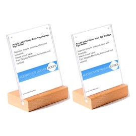 ECKEK 2 Pack Acrylic Double Sided Wooden Base Table Top Stand Label Holder 120x80mm
