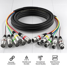 EBXYA 6 Ft XLR Snake Cables 6 Colored, 6-Channel Microphone Patch Cable XLR Male to Female, Recording Snake for Live, Recording, Studios 2 Pack