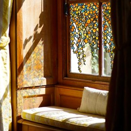 ChicSkin Original Hand Drawn Stained Glass Window Hanging Clings, Floral Window Film Decorative Textured Window Cling, Spring Vine Glass Window Decor Boho Sunset Vine Window Stickers 22.83"X51.18"