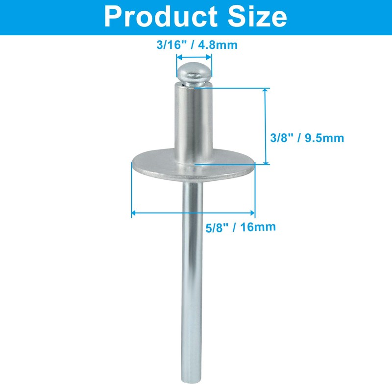 Marvexi 100 Pcs Aluminum Blind Rivet 3/16" x 3/8" Large