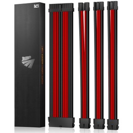 AsiaHorse 18AWG PSU Cable Extension Kit GPU PC Audio Video Power Supply Soft Braided Cables with Two Color Comb Kit 24P/8P to 6+2P/ 8P to 4+4P 30CM (Black and Red)