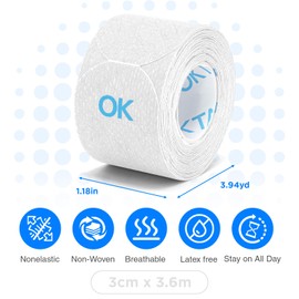 OK TAPE Pre-Cut Blister Bandages for feet | Blister Prevention Tape for Feet, Fingers, Toes | 1.2in x 3.5in,White,40pcs