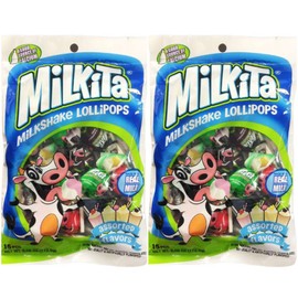 Milkita 2 BAGS Milkita Milk Lollipops 15 pcs 6.08oz Banana Melon Strawberry Chocolate