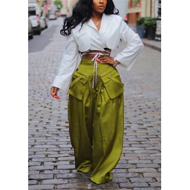 Vakkest Women's High Waist Wide Leg Pants Loose Fit Y2K Detachable Patchwork Pocket Floor Length Comfy Trousers