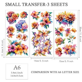 OLYCRAFT 3pcs/Set Colorful Flower Rub on Transfers for Furniture and Crafts 15x30cm Lily Rose Dahlia Furniture Decals Watercolor Flower Transfer Stickers Rub on Decals for Wood Furniture Home Decor
