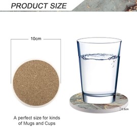 HAOCOO Drink Round Coasters with Holder (Set of 6), Absorbent Ceramic Coasters with Non-Slip & Scratch-Resistant Cork Base (Lilac grey)