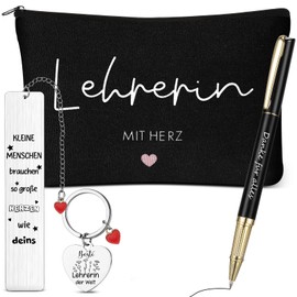 Xuniea Pack of 4 Thank You Gift for Teacher Leaving Gift Teacher with Cosmetic Bag Keyring Thank You Book Mark Gel Pen for Leaving Educator Primary School Birthday Graduation