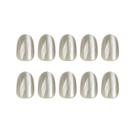 Cat Eye Press on Nails Short Fake Nails Oval Acrylic Nails Press ons Glossy Glue on Nails Daily Wear Natural False Nails Solid Color Artificial Nails Reusable Stick on Nails for Women 24 Pcs