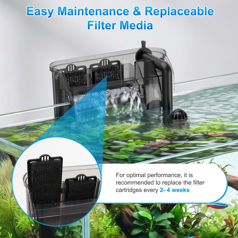 AQQA Aquarium Hang on Back Filter Whisper Fish Tank HOB
